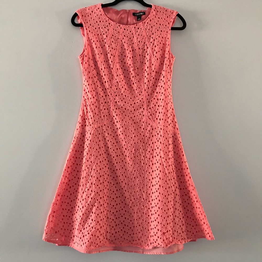 Roz & Ali eyelet salmon colored dress